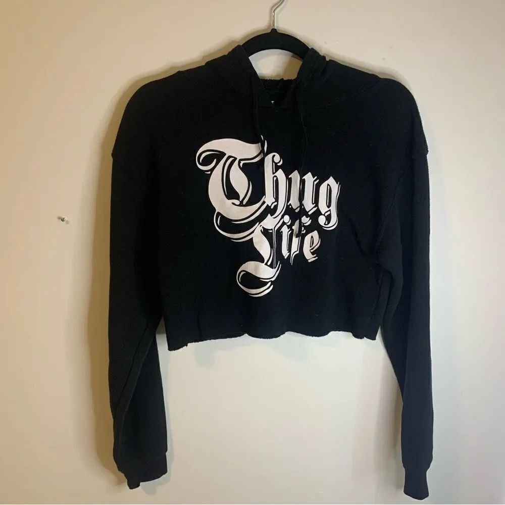 Thread & Needle Boathouse Thug Life Cropped Hoodie Black Size Small